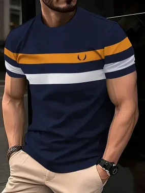 2024 New Men Summer Oversized Casual Round Neck Short Sleeved Men's Contrasting Color Patchwork T-Shirt Fitness Sports T-Shirts