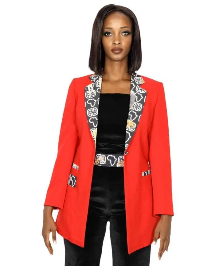 African Office Animal print Jacket Red