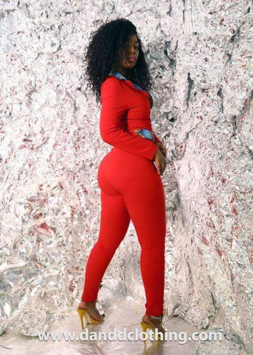 African wolf print Red Jumpsuit