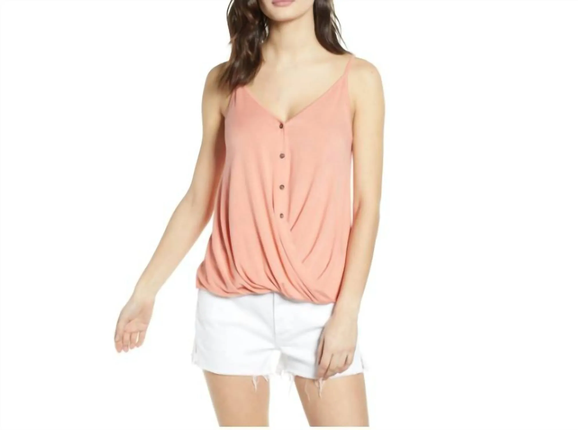 All In Favor - Twisted Button Front Draped Tank Top
