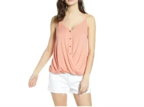 All In Favor - Twisted Button Front Draped Tank Top