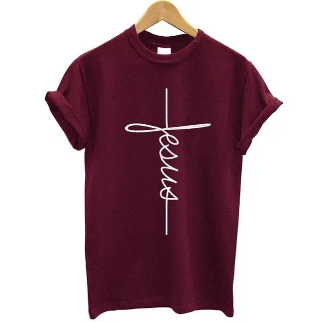 Bennie Fashion Jesus T-shirt Christian Cross Printing Women Tops