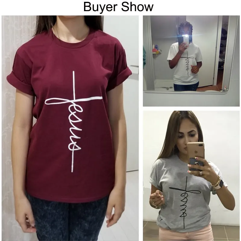 Bennie Fashion Jesus T-shirt Christian Cross Printing Women Tops