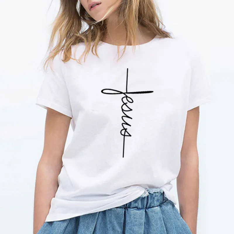 Bennie Fashion Jesus T-shirt Christian Cross Printing Women Tops
