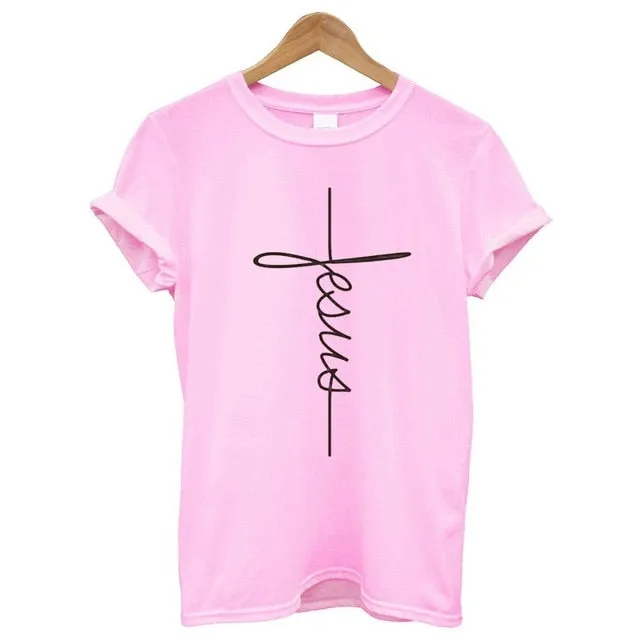 Bennie Fashion Jesus T-shirt Christian Cross Printing Women Tops