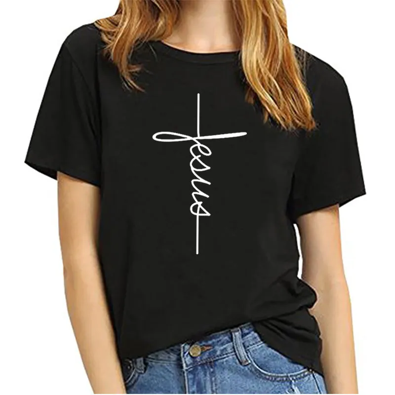 Bennie Fashion Jesus T-shirt Christian Cross Printing Women Tops