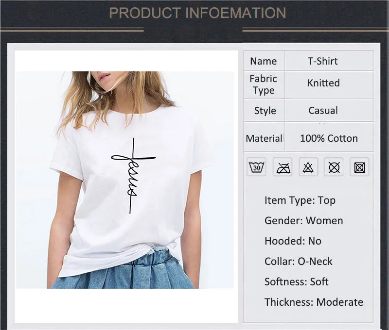 Bennie Fashion Jesus T-shirt Christian Cross Printing Women Tops