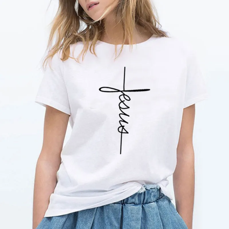 Bennie Fashion Jesus T-shirt Christian Cross Printing Women Tops