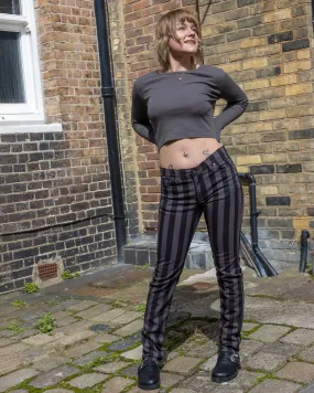 Black & Grey 1" Striped Mid Rise Stretch Skinny Jeans