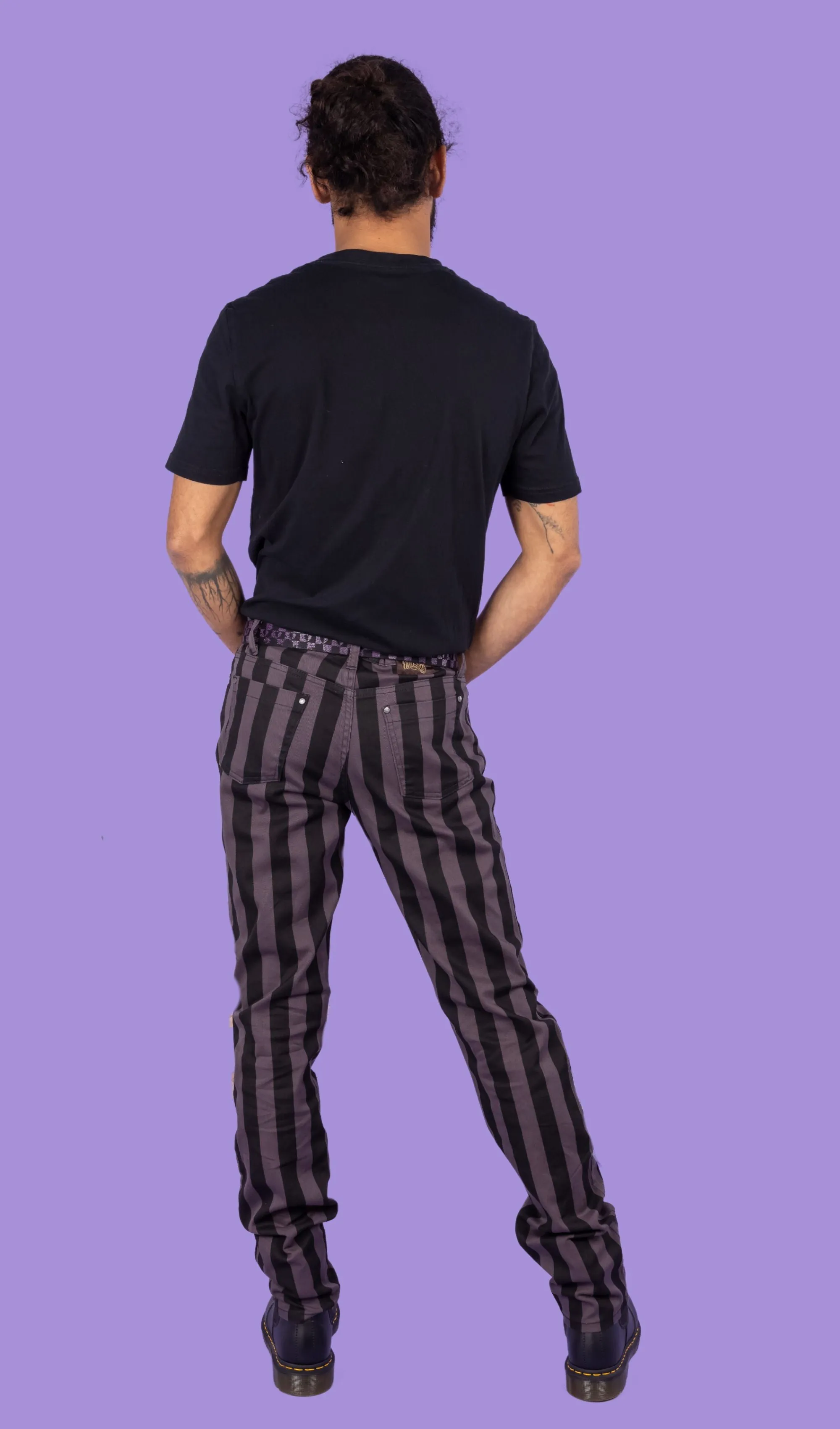 Black & Grey 1" Striped Mid Rise Stretch Skinny Jeans