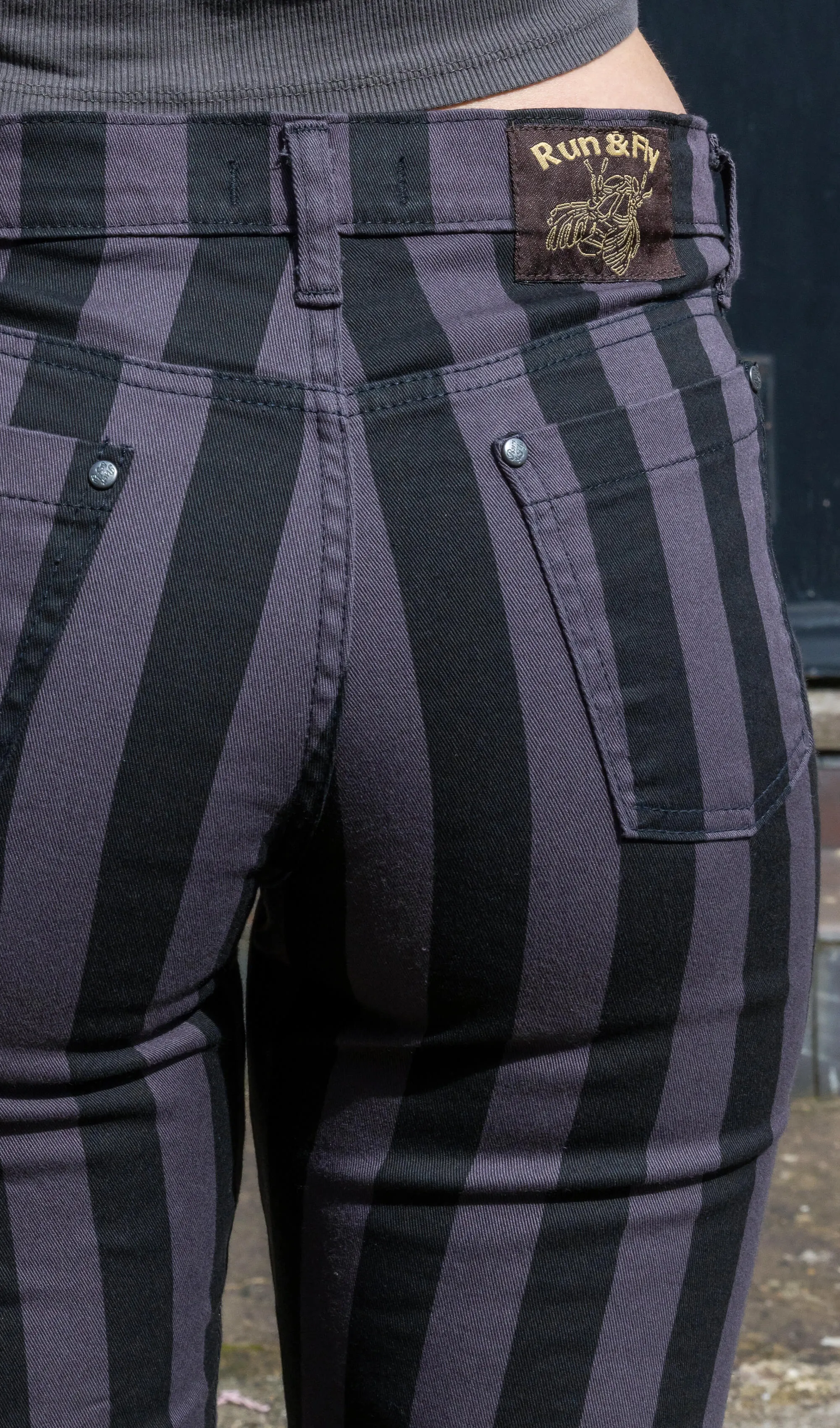 Black & Grey 1" Striped Mid Rise Stretch Skinny Jeans