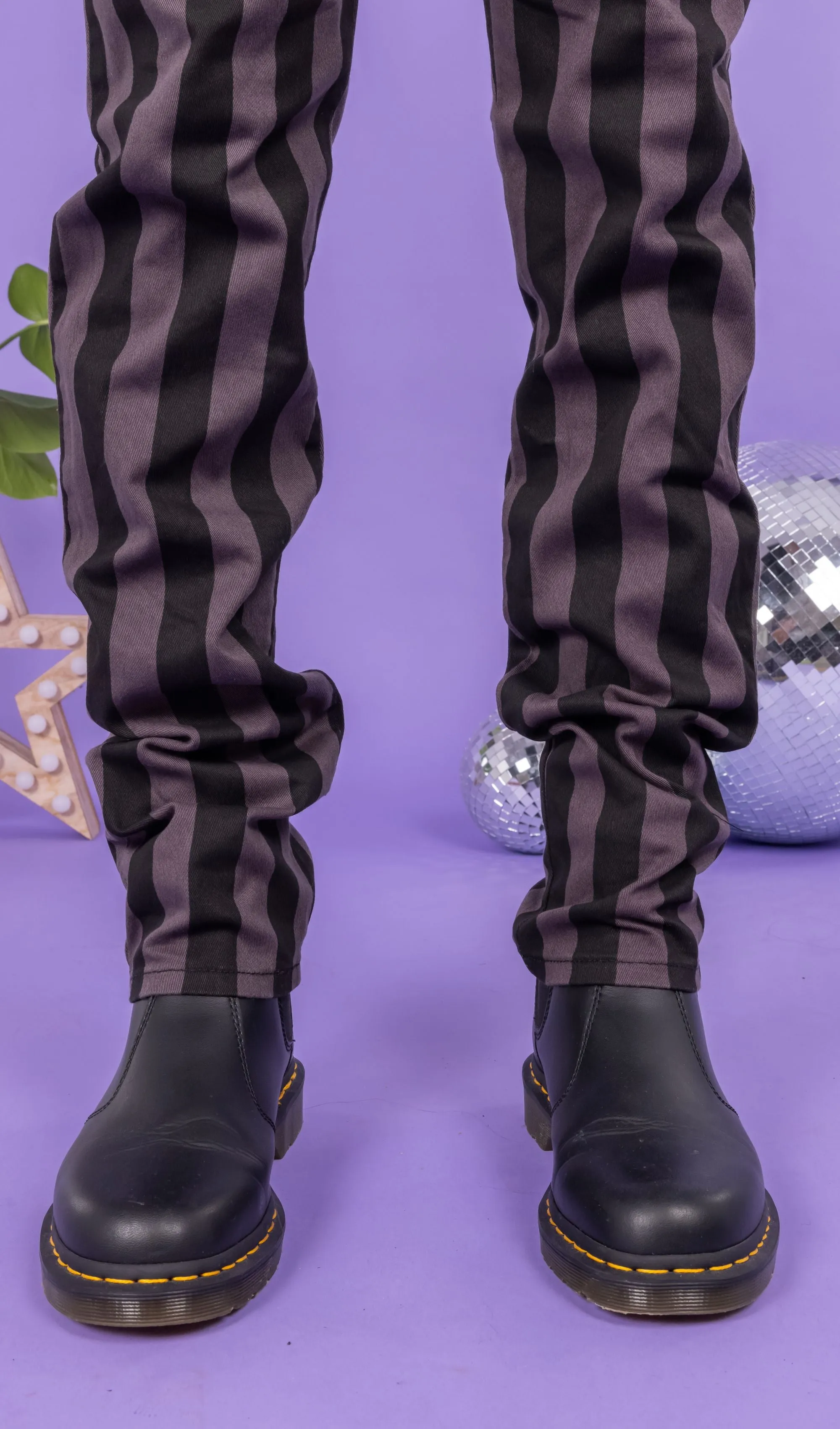 Black & Grey 1" Striped Mid Rise Stretch Skinny Jeans