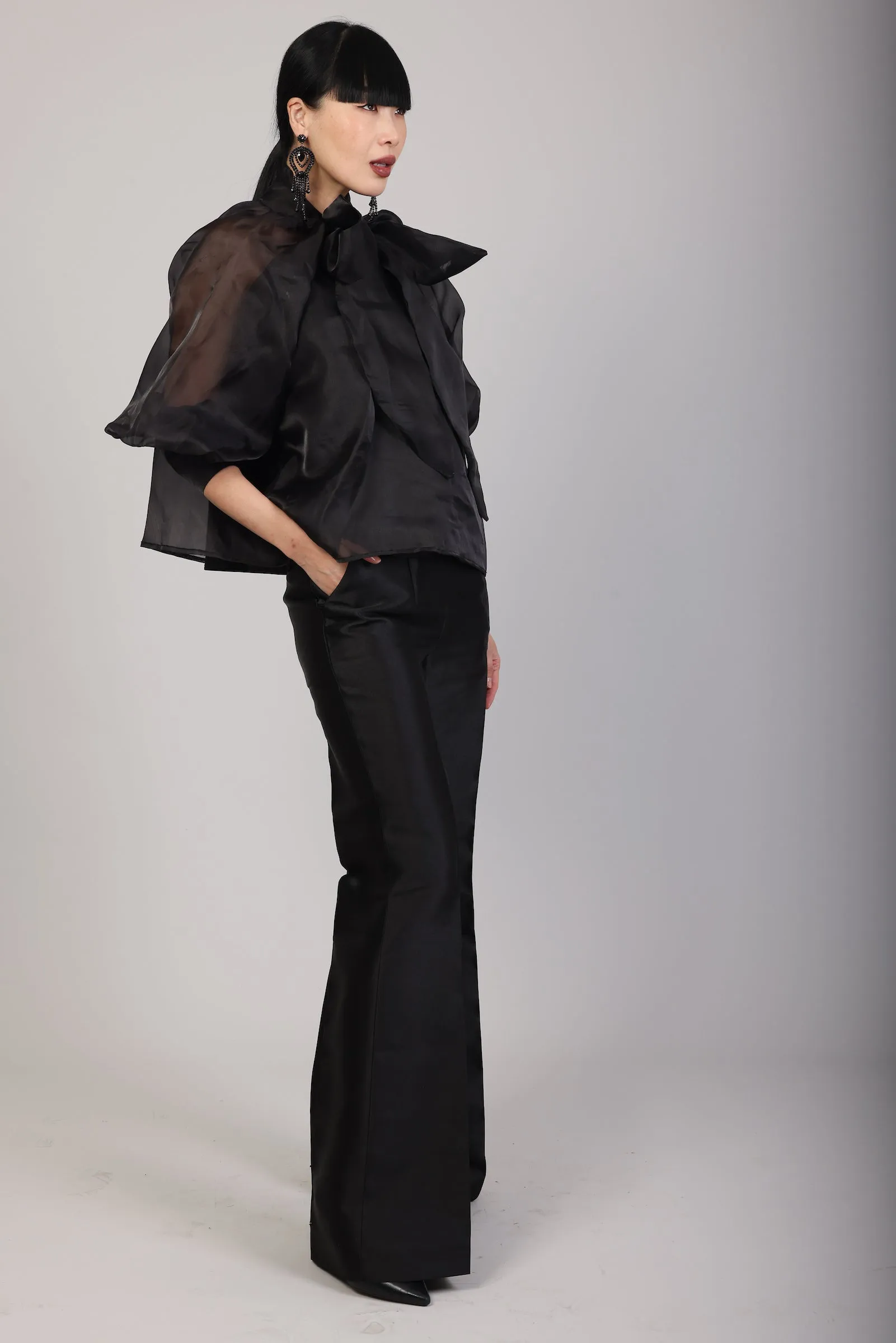 Black thatcher bow blouse
