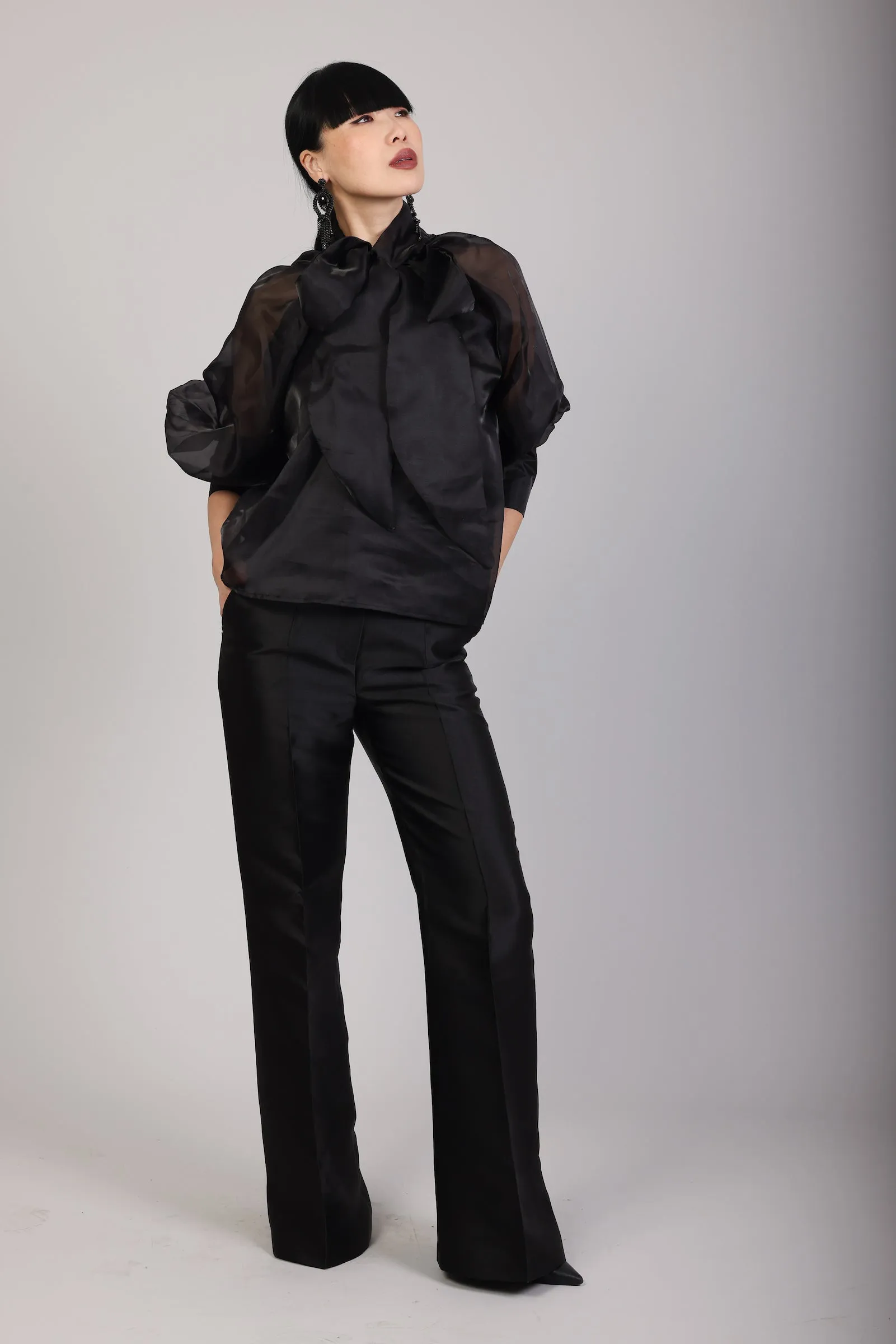 Black thatcher bow blouse