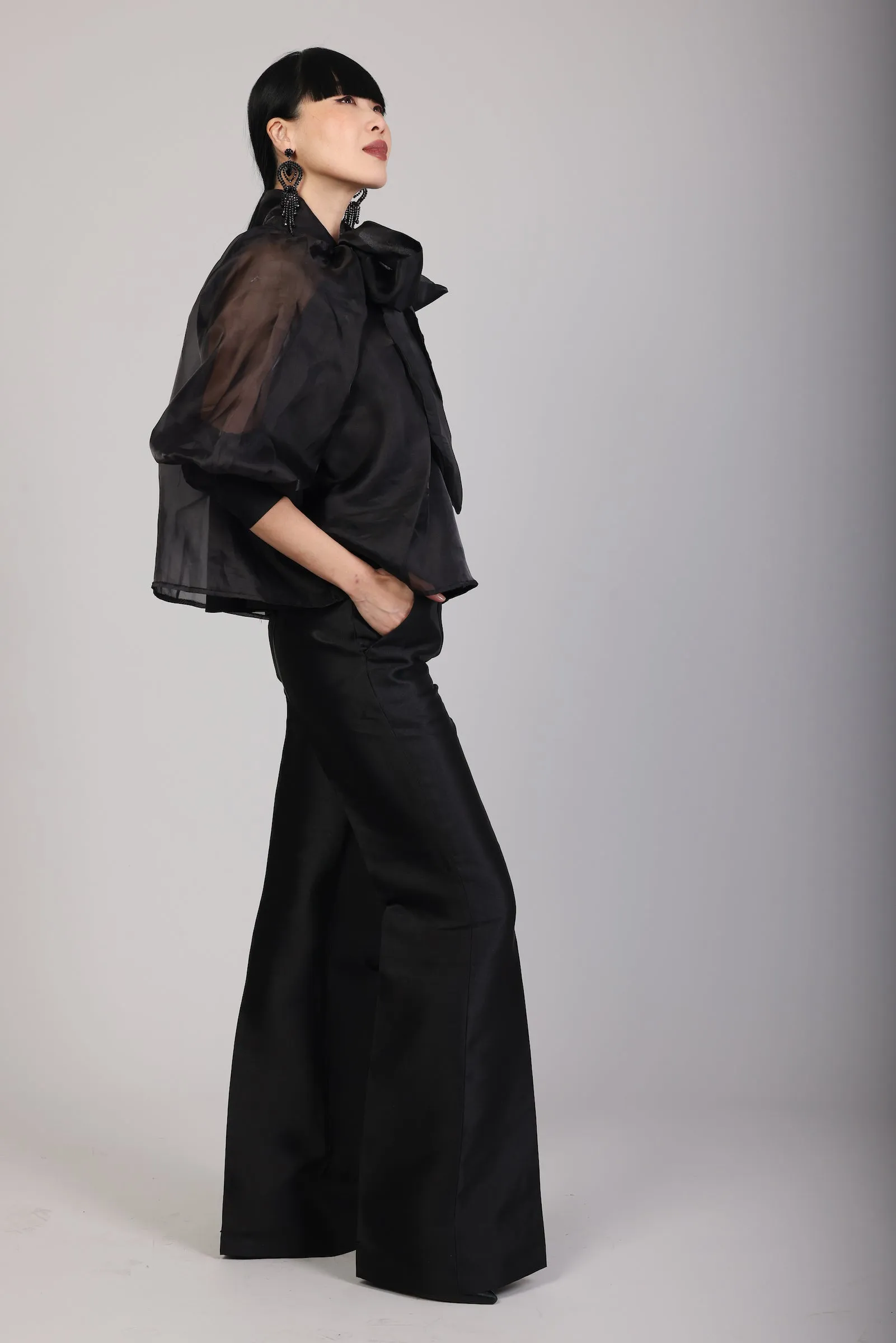 Black thatcher bow blouse