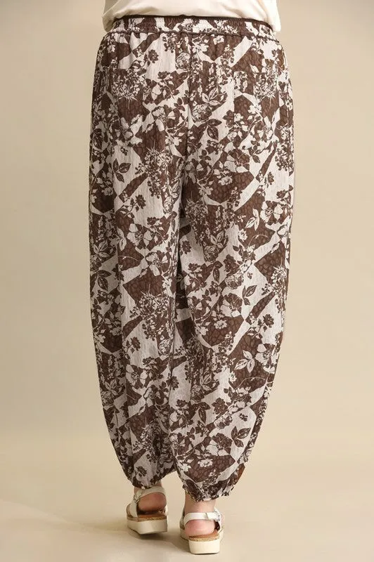 Floral Printed and Elastic Waist Harem Pants