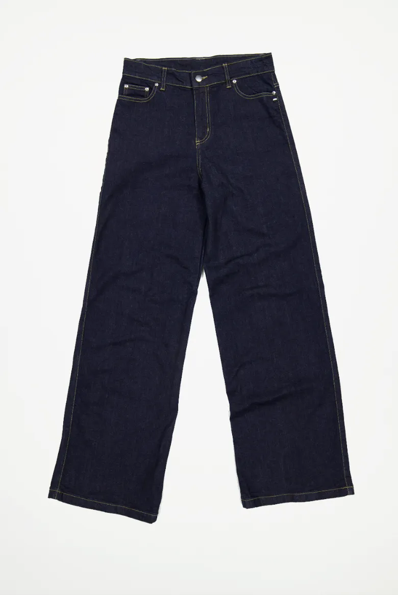 Harlow Jeans. High Rise. Wide Leg. Stretch. Deep Indigo