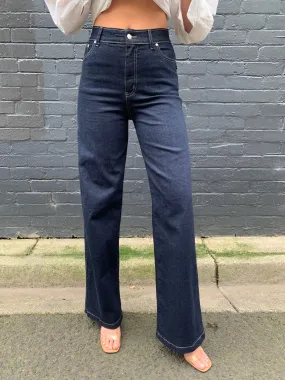 Harlow Jeans. High Rise. Wide Leg. Stretch. Deep Indigo