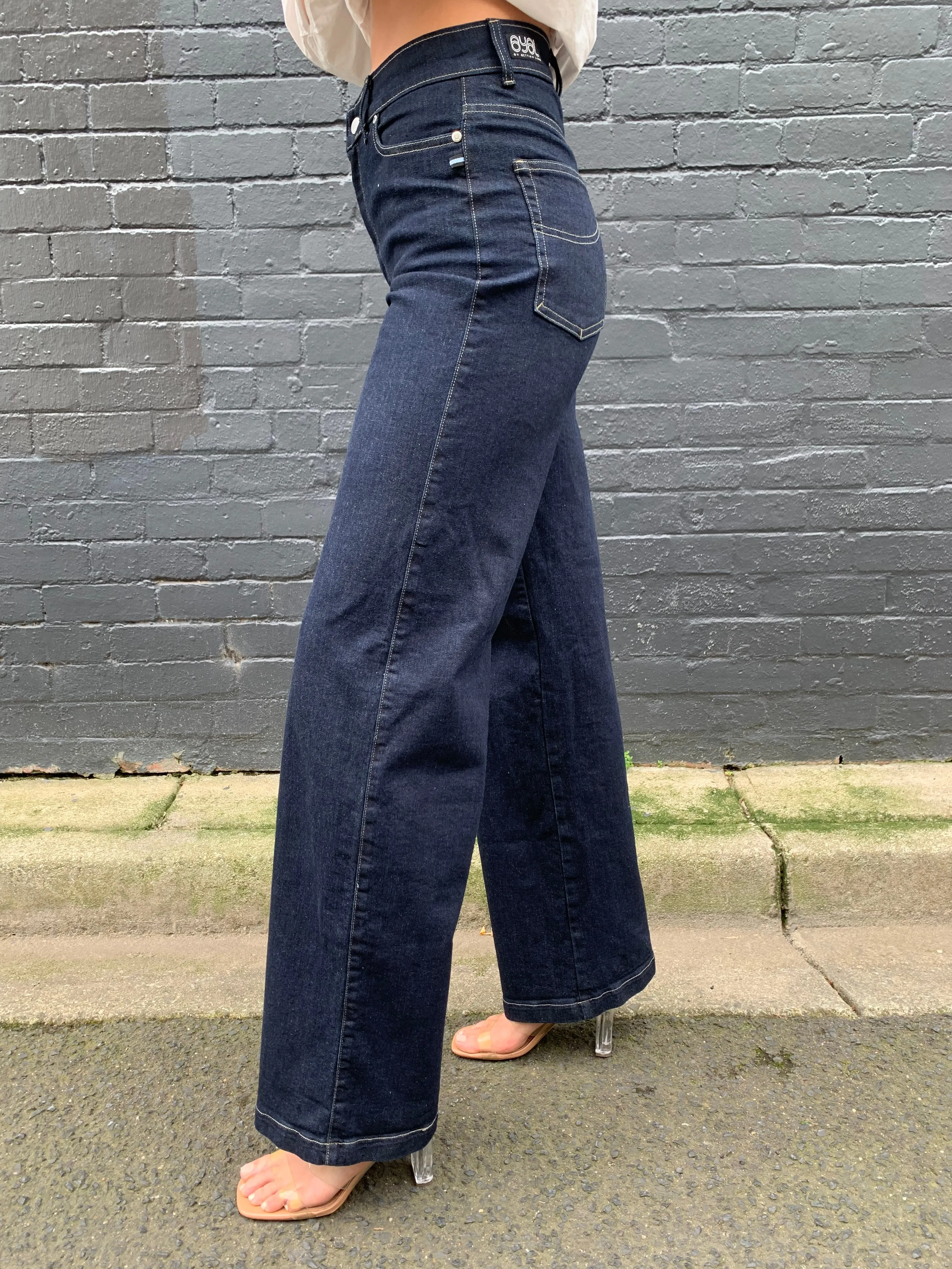 Harlow Jeans. High Rise. Wide Leg. Stretch. Deep Indigo