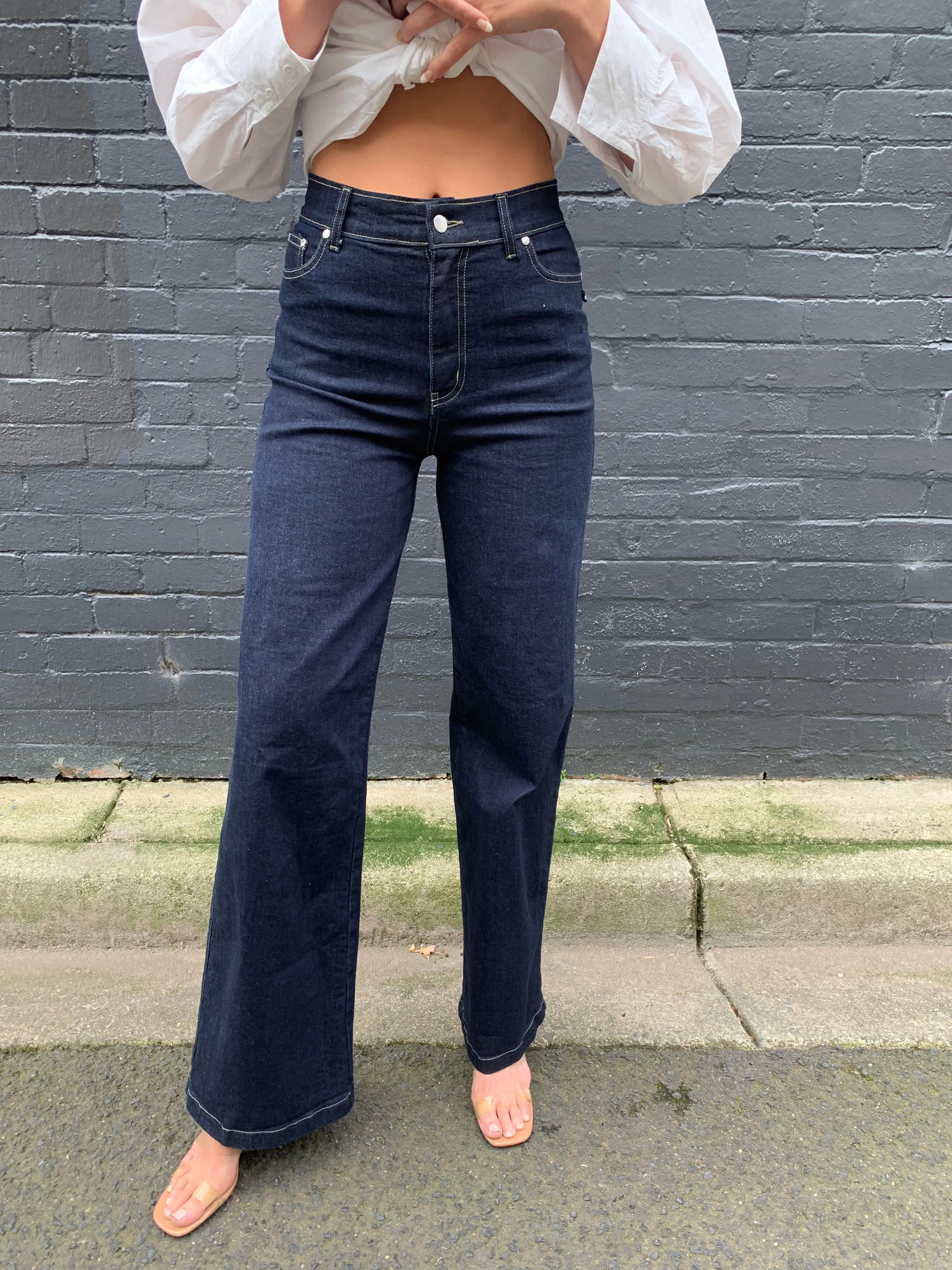 Harlow Jeans. High Rise. Wide Leg. Stretch. Deep Indigo