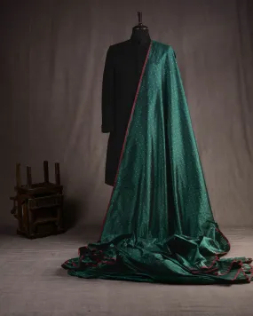 Midnight Green Banarasi Gold & Silver Zari Mini Polka Buti Cutwork Brocade Handwoven Katan Silk Unisex Fabric