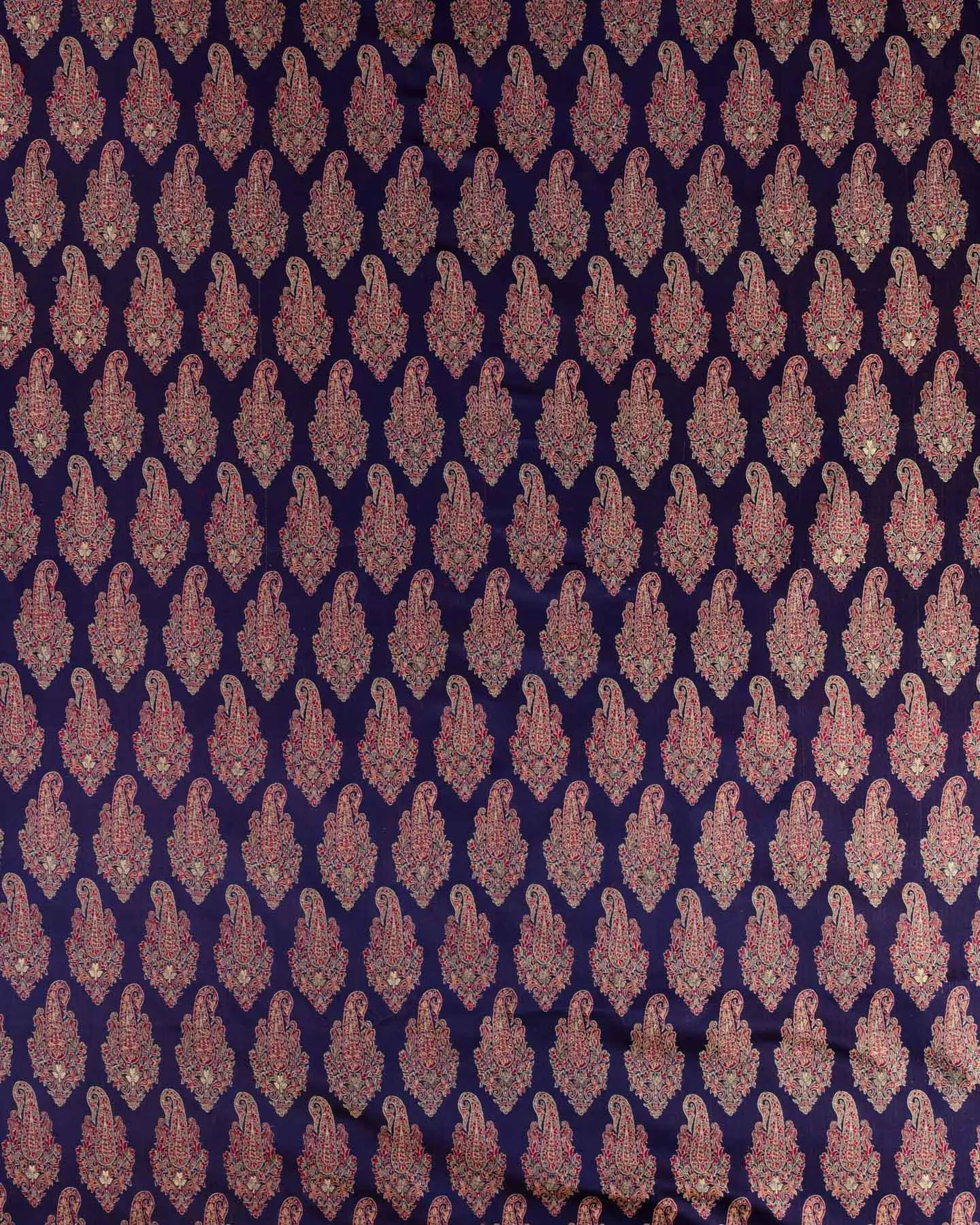 Navy Blue Banarasi Tehra Jamawar Brocade Handwoven Katan Silk Fabric with Zari Accents