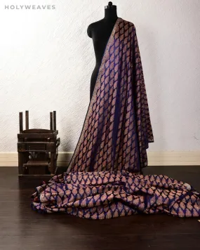 Navy Blue Banarasi Tehra Jamawar Brocade Handwoven Katan Silk Fabric with Zari Accents