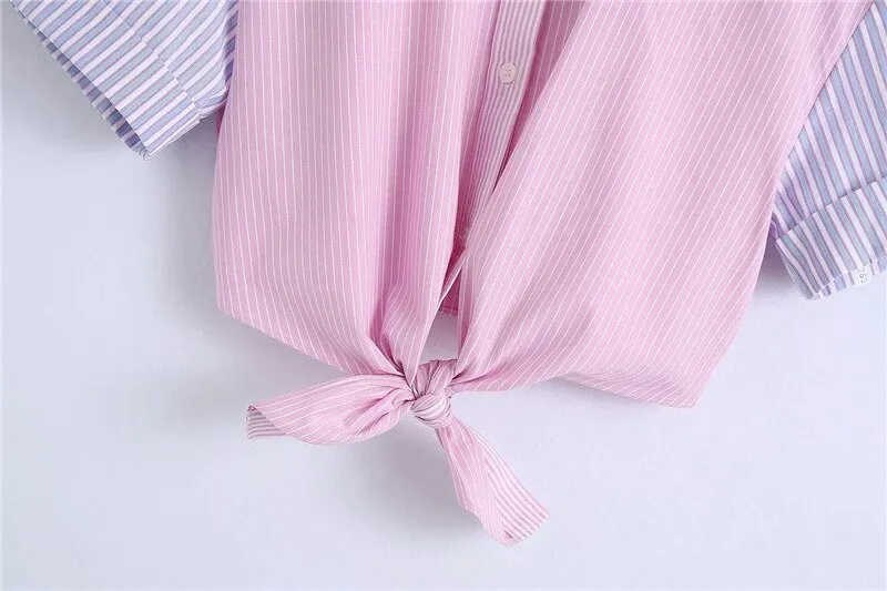 PATCHWORK STRIPPED CROP BLOUSE