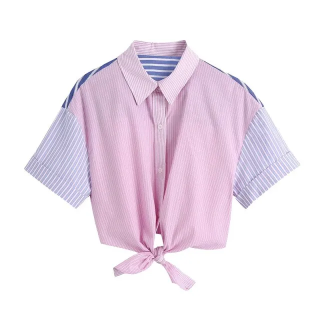 PATCHWORK STRIPPED CROP BLOUSE