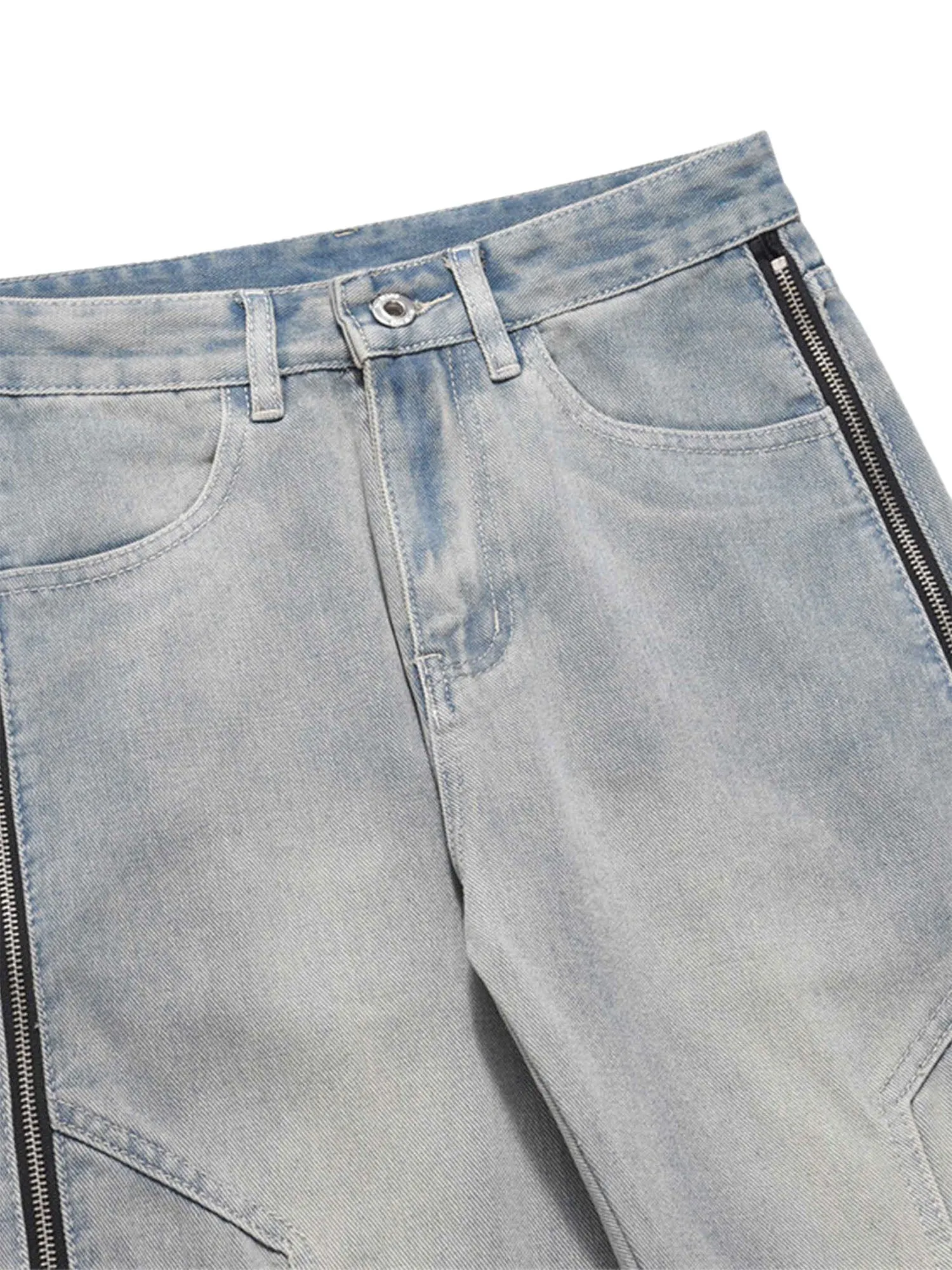 Sneakerhill High Street Hip-hop Zipper Straight Jeans