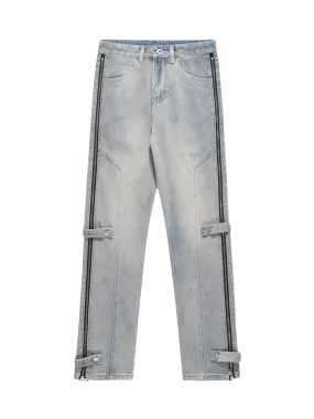 Sneakerhill High Street Hip-hop Zipper Straight Jeans