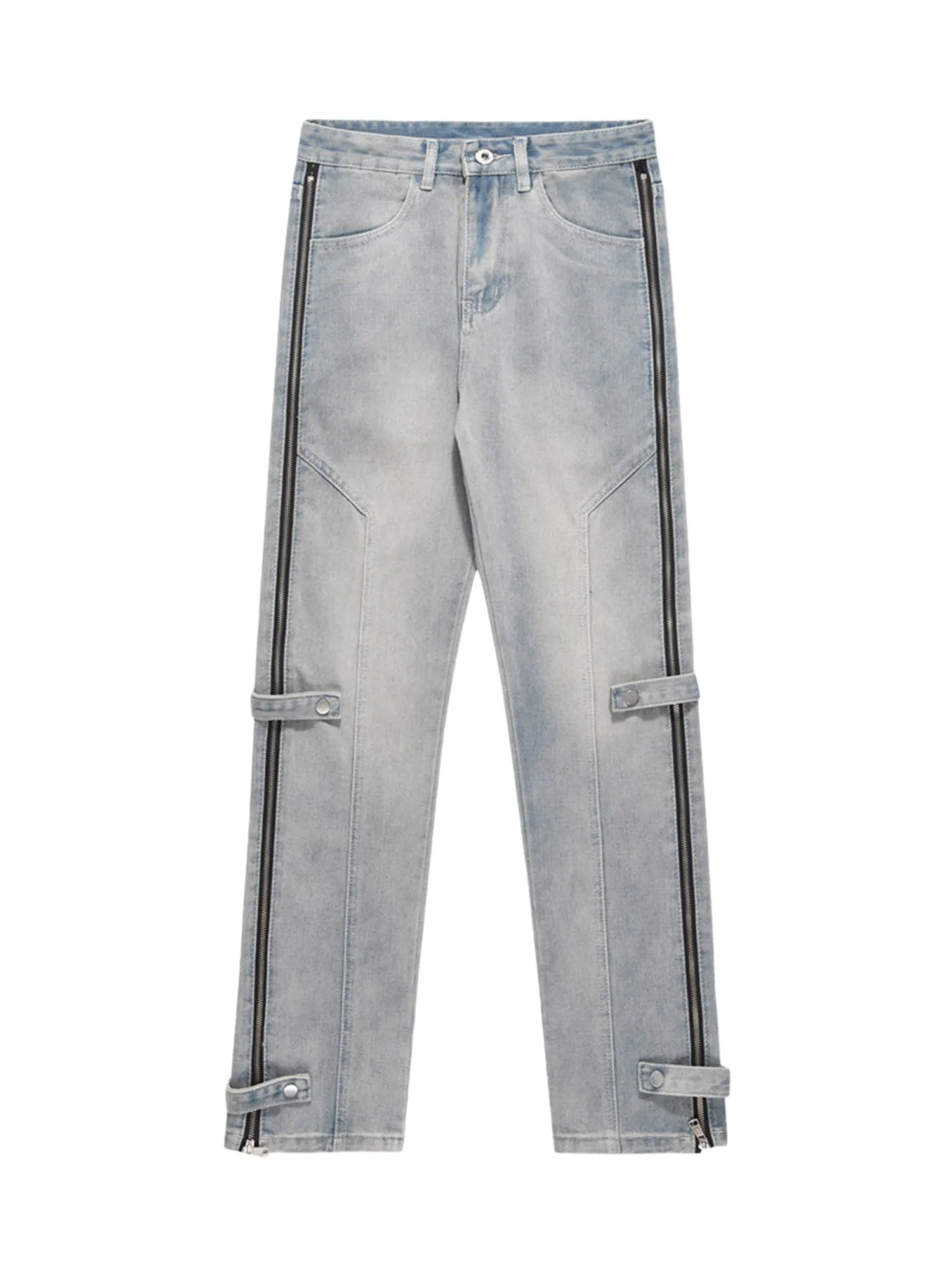 Sneakerhill High Street Hip-hop Zipper Straight Jeans