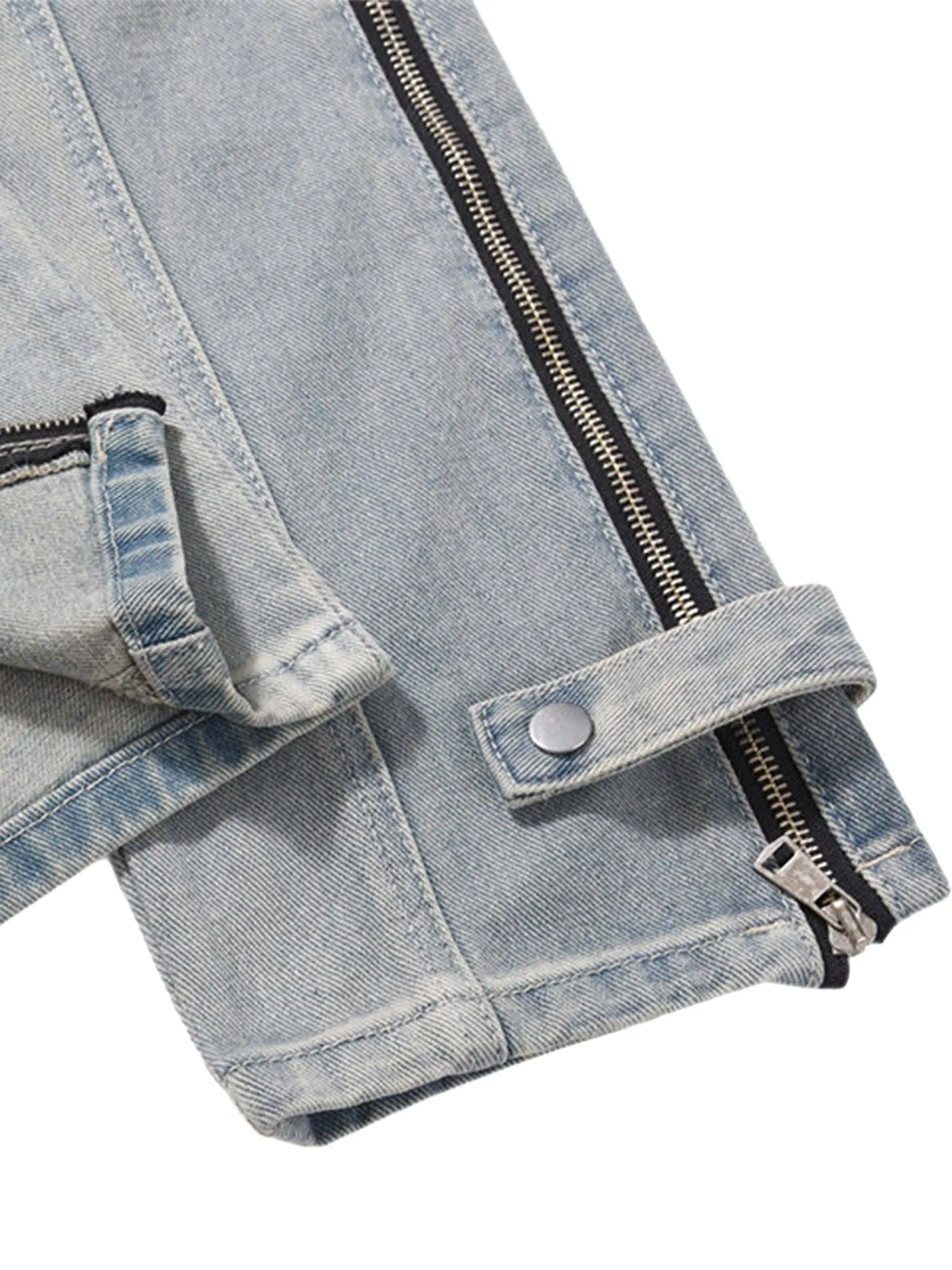 Sneakerhill High Street Hip-hop Zipper Straight Jeans