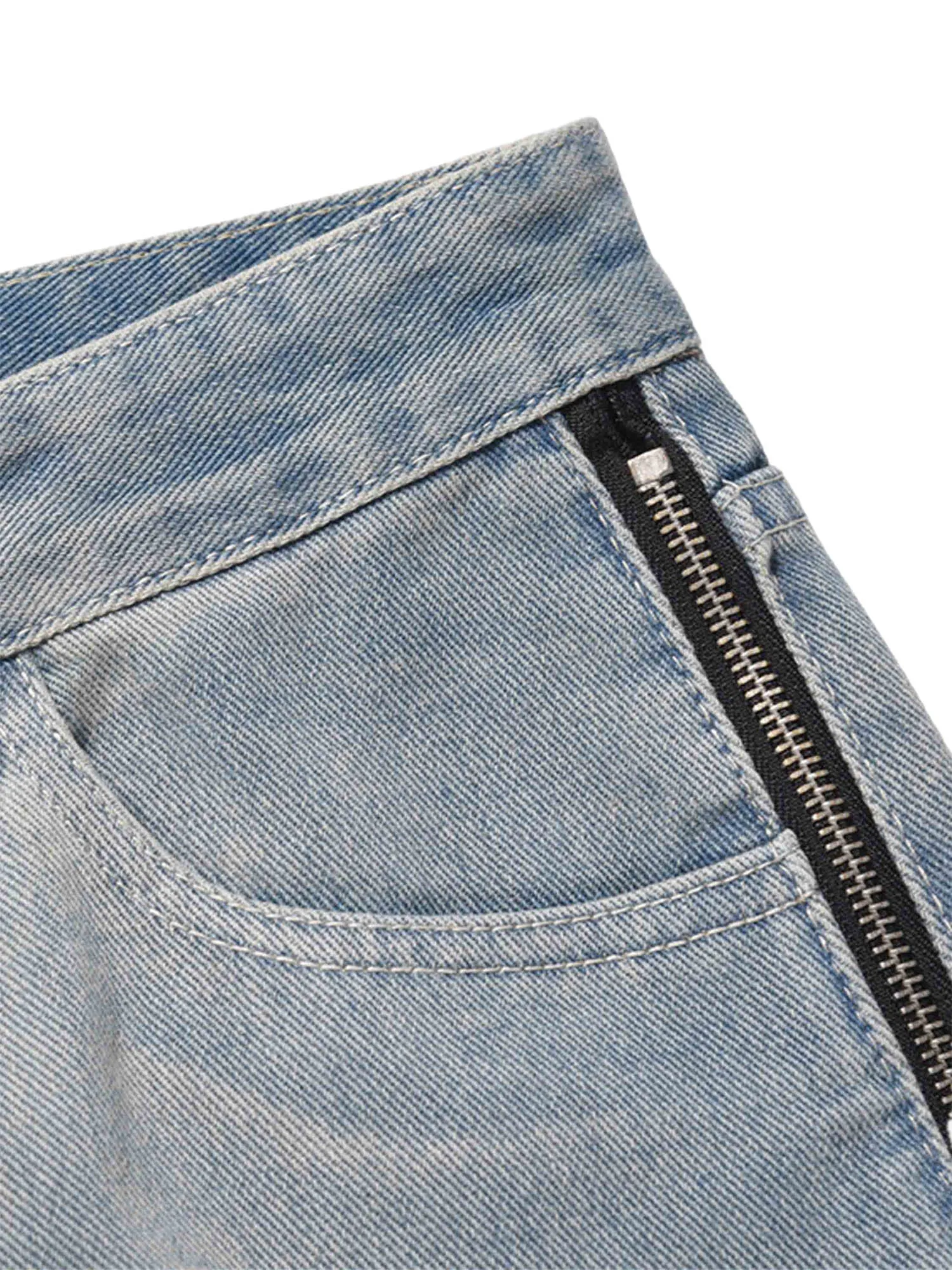 Sneakerhill High Street Hip-hop Zipper Straight Jeans