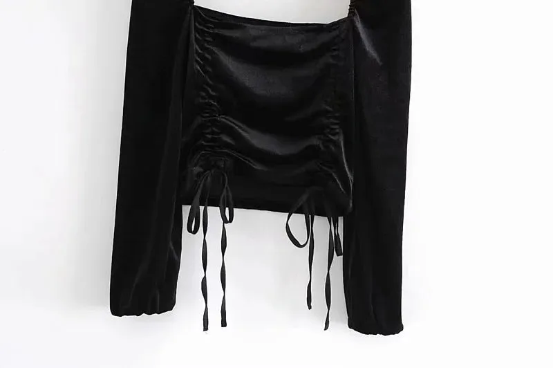 TIED VELVET CROPPED BLOUSE