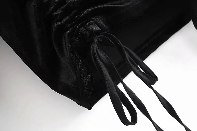TIED VELVET CROPPED BLOUSE