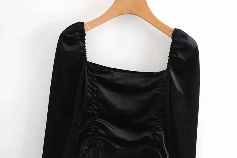 TIED VELVET CROPPED BLOUSE