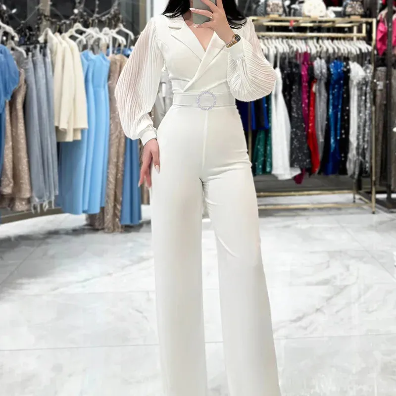 UAKISS  -  2024 Women Autumn Long Sleeve One Piece Overalls Female Casual Solid Patchwork Jumpsuit Slim Fitness Ladies Sexy V Neck Rompers