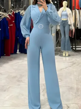 UAKISS  -  2024 Women Autumn Long Sleeve One Piece Overalls Female Casual Solid Patchwork Jumpsuit Slim Fitness Ladies Sexy V Neck Rompers