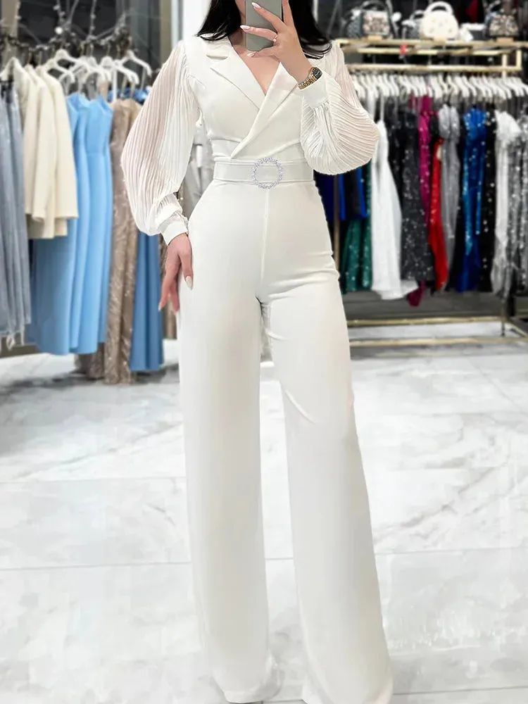 UAKISS  -  2024 Women Autumn Long Sleeve One Piece Overalls Female Casual Solid Patchwork Jumpsuit Slim Fitness Ladies Sexy V Neck Rompers